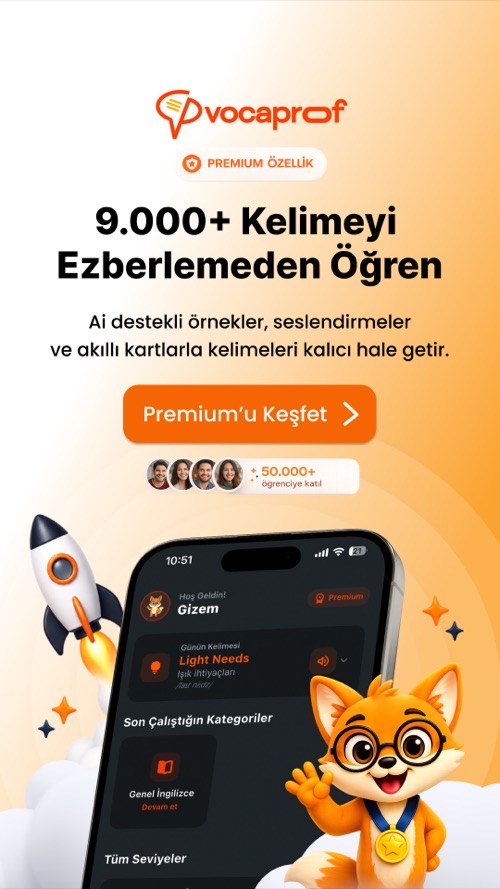 VocaProf Premium — 9.000+ kelimeyi ezberlemeden öğren